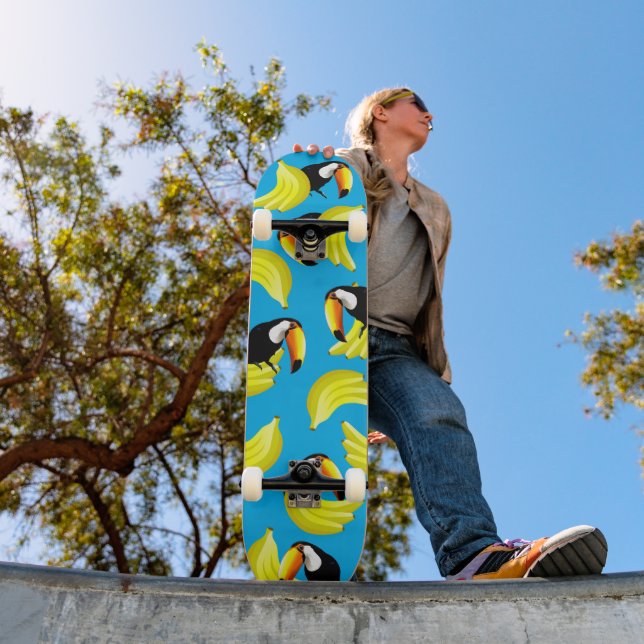 Skateboard Oiseaux cool Amusants Banane Toucan Bleu Jaune Tro (Extérieur 1)