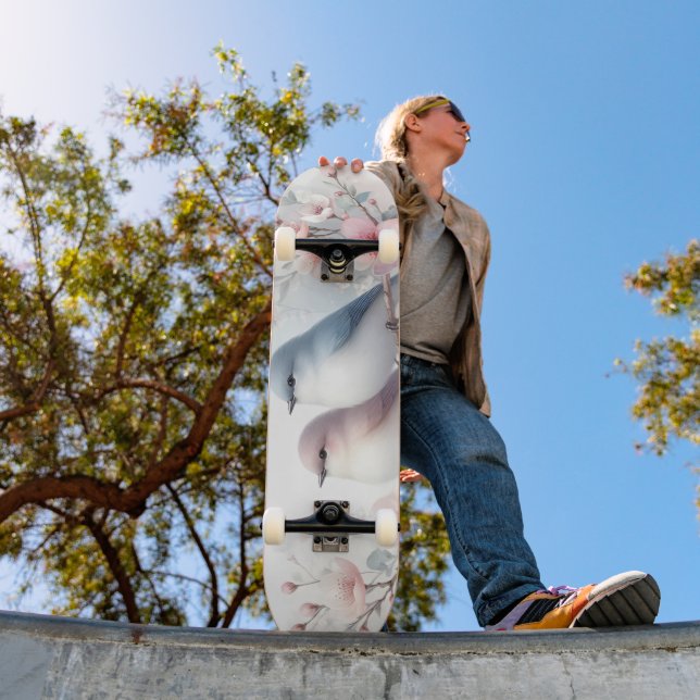 Skateboard Oiseaux d'amour romantiques Branche de fleurs de c (Extérieur 1)