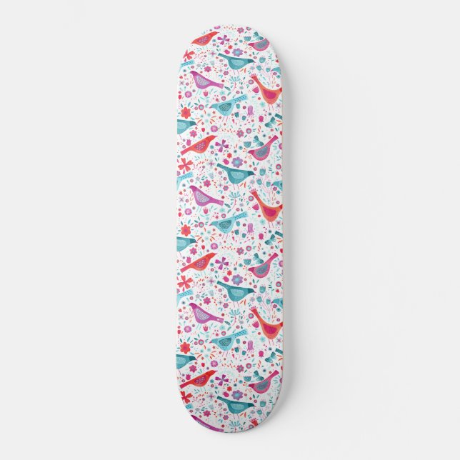 Skateboard Oiseaux dans un jardin Boho Aquarelle moderne (Recto)