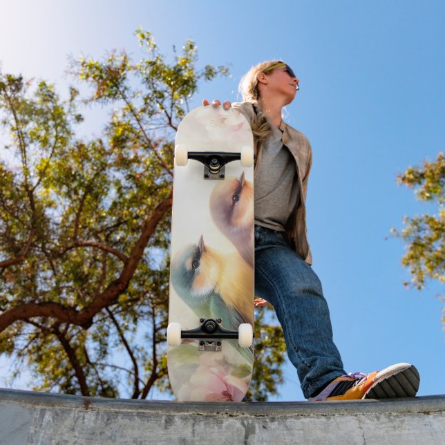 Skateboard Oiseaux de l'amour doux pastel de printemps Fleurs (Extérieur 1)