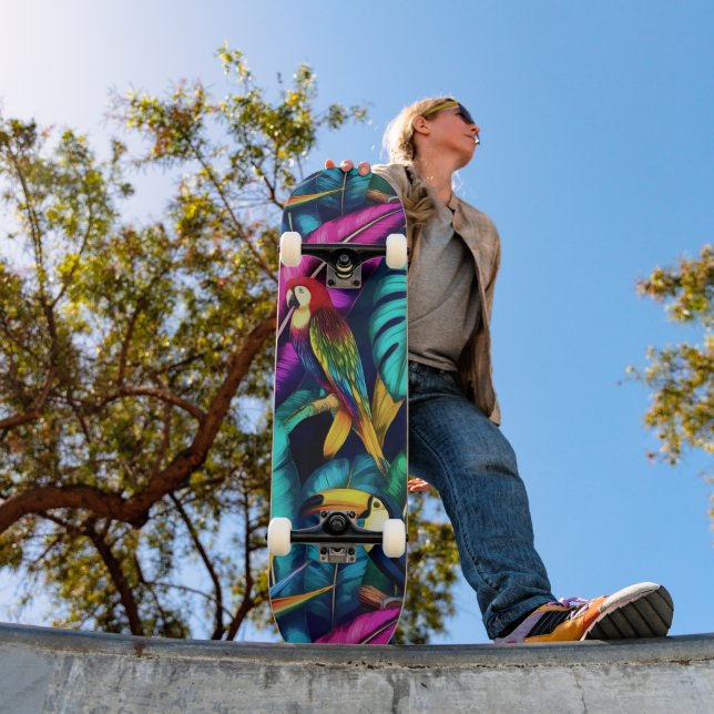 Skateboard Oiseaux Exotiques Jungle Dreams Motif de Surface S (Extérieur 1)