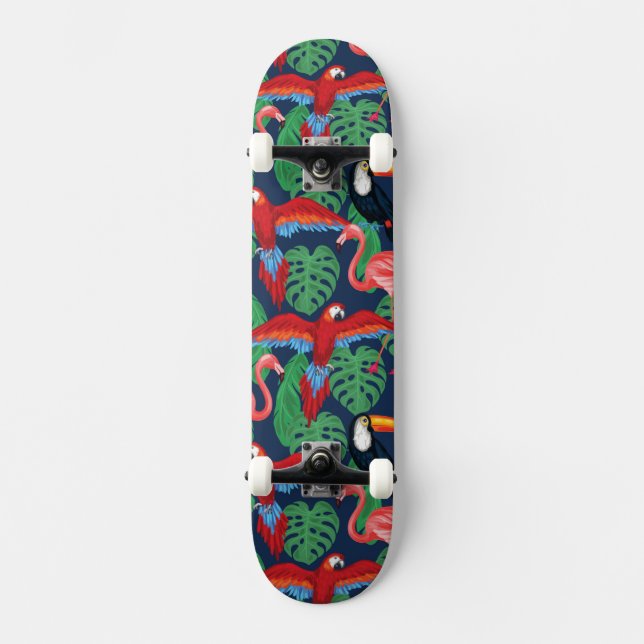 Skateboard Oiseaux tropicaux dans des couleurs lumineuses (Recto)