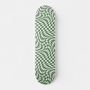 Skateboard Olive Green & White À damiers Motif déformé