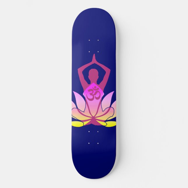 Skateboard OM Namaste Spirituelle Lotus Flower Yoga on Blue (Recto)