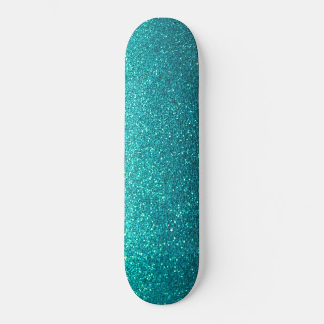 Skateboard Ombre Turquoise moderne Parties scintillant noire  (Recto)