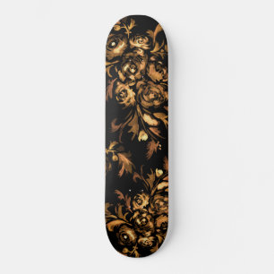 Skateboard Or sur modèle floral Rose noir