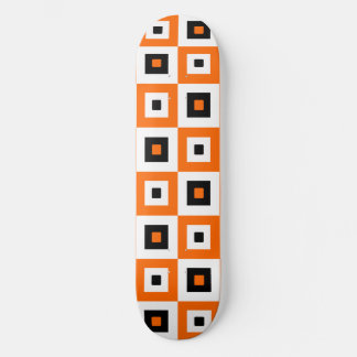 Skateboard Orange Black White Checkered Squares Pattern