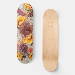 Skateboard Orange Bourgogne automne Aquarelle automne Floral