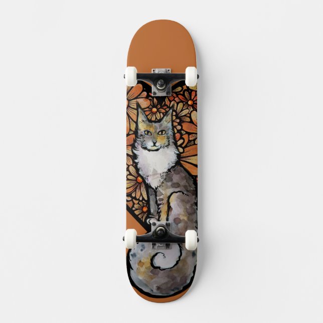 Skateboard Orange Daisy Maine Coon Chat Caturday Heart (Recto)