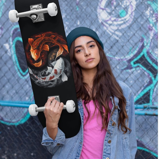 Skateboard Orange Et Blanc Lucky Koi Poisson Japon Art (Créateur téléchargé)
