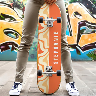 Skateboard Orange Jaune Rétro Moderne Marbre Abstrait Swirl
