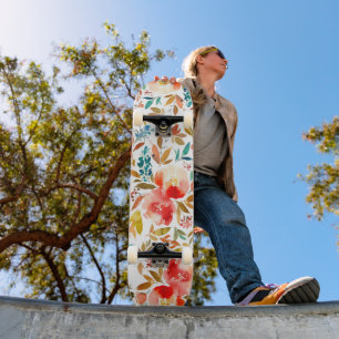 Skateboard Orange rouge coloré rose fleuri été
