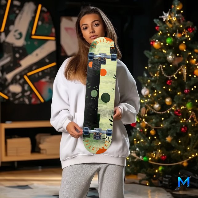 Skateboard Orange vert Abstrait avec minimaliste géométrique (Créateur téléchargé)