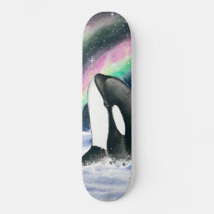 Skateboard Orca Whales Galaxy Northern Lights Aquarelle