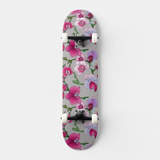 Skateboard Orchidées roses en fleur (Recto)