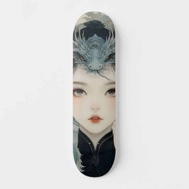 Skateboard Oriental Mythologique Dragon Nymphe Skate Deck (Recto)