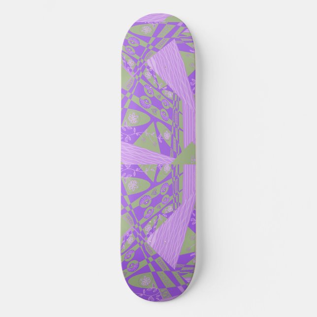 Skateboard Origami Chintz (L) Dusty Green Purple Leggings (Recto)