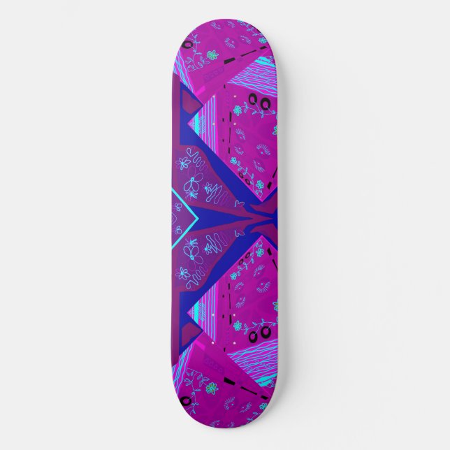 Skateboard Origami Chintz (L) Fuchsia Turquoise Blue Magenta (Recto)