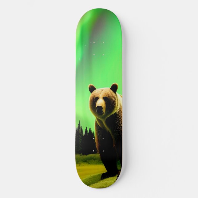 Skateboard Ours grizzli de l'Alaska et Aurora boréale verte (Recto)