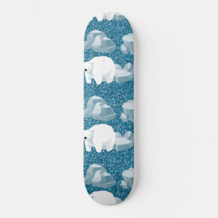 Skateboard Ours polaire blanc mou Bleu d'animal sauvage bleu