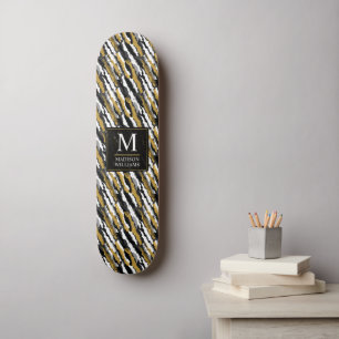 Skateboard Paillettes noires et orales motif animal zèbre bla