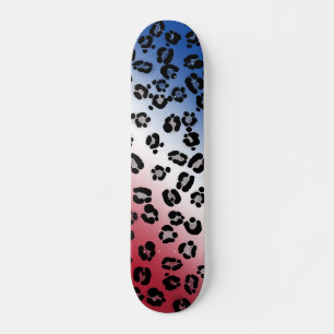 Skateboard Paillettes Rouge Blanc et Bleu Imprimé Léopard