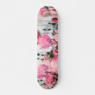 Skateboard Painting Watercolor Pink Flower
