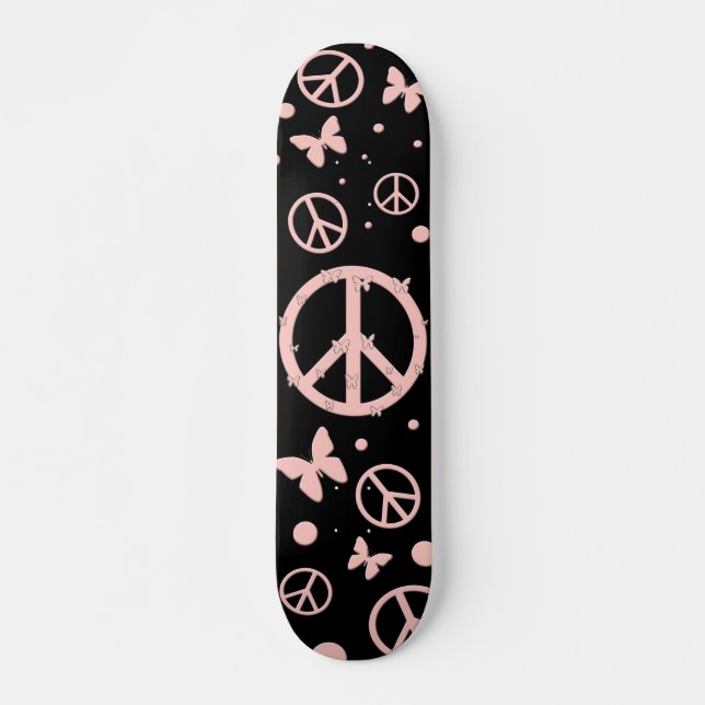 Skateboard Paix rose et papillons (Devant)