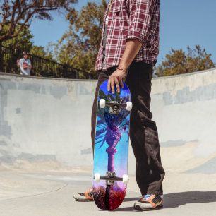 Skateboard Palmier bleu violet, tendance rétro vintage cool