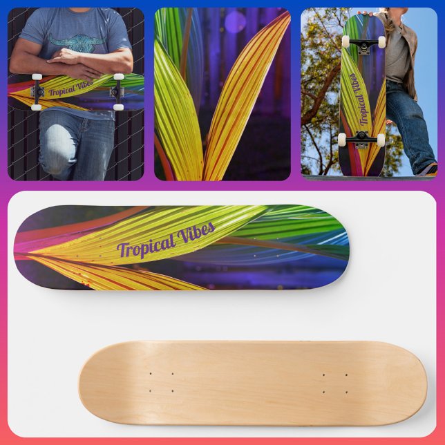 Skateboard Palmiers colorés lumineux Vibes tropicales (Créateur téléchargé)