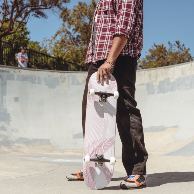 Skateboard Palmiers en plumes rose pâle 1 (Extérieur 2)