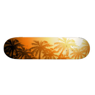 Skateboard Palmiers tropicaux au coucher du soleil