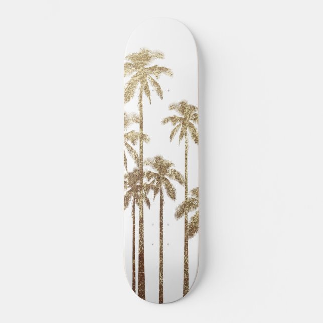 Skateboard Palmiers tropicaux or glamour sur blanc (Recto)