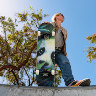 Skateboard Panda Peeking Bamboo Aquarelle
