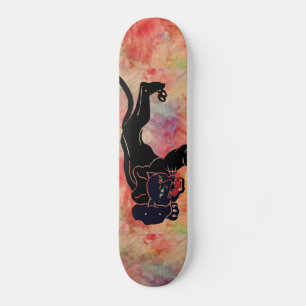 Skateboard Panthère noire en marbre rose