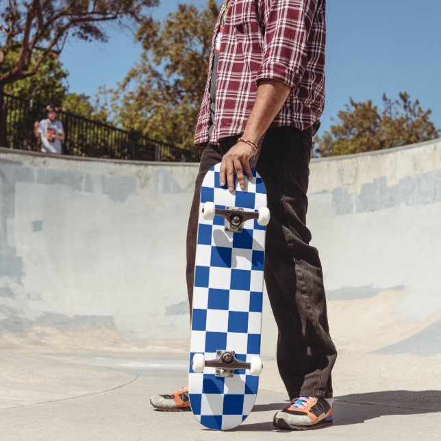 Skateboard Papier d'enveloppement blanc et bleu profond À dam (Extérieur 2)