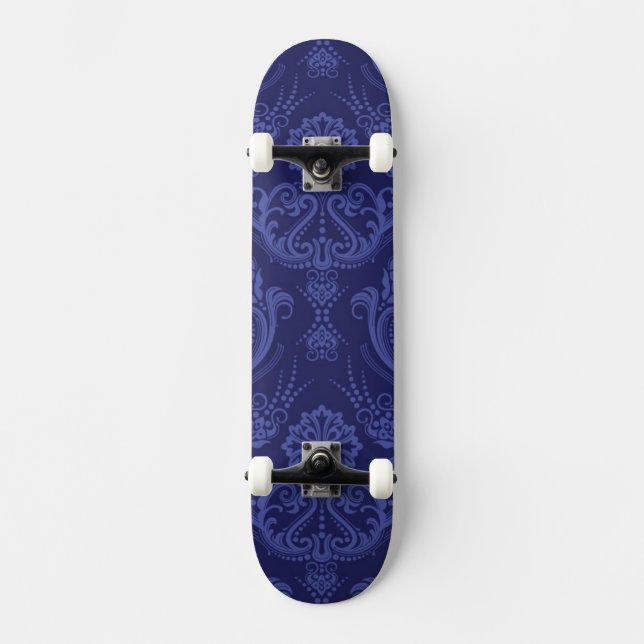 Skateboard Papier peint floral bleu de luxe de damassé (Recto)