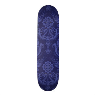 Skateboard Papier peint floral bleu de luxe de damassé