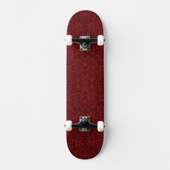 Skateboard Papier peint floral rouge détaillé (Recto)