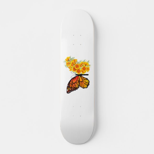 Skateboard Papillon à fleurs avec Poppy de Californie jaune (Devant)