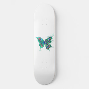 Skateboard Papillon aux plumes de paon vert
