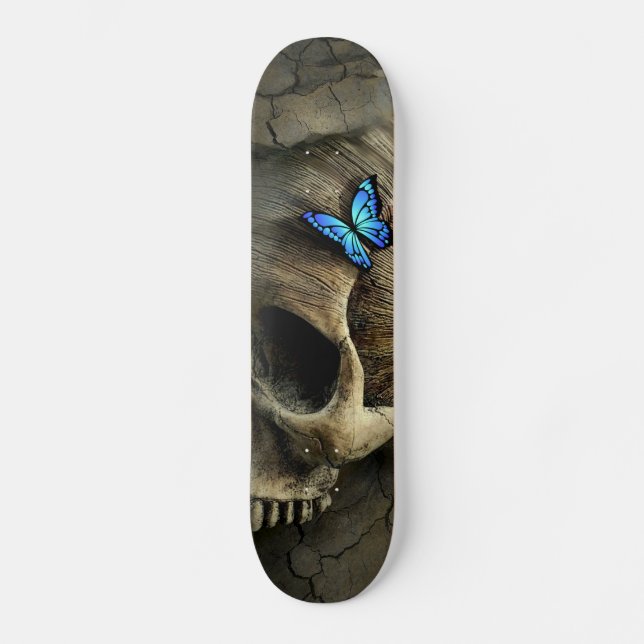 Skateboard Papillon bleu et crâne (Recto)