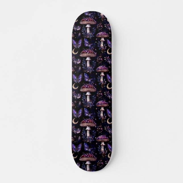 Skateboard Papillon Champignon Sorcière Sombre Motif Céleste (Devant)