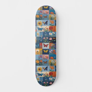 Skateboard Papillon Coloré Et Fleurs Sauvages Patchwork