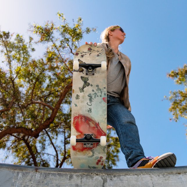 Skateboard Papillon et coeur rouge (Extérieur 1)