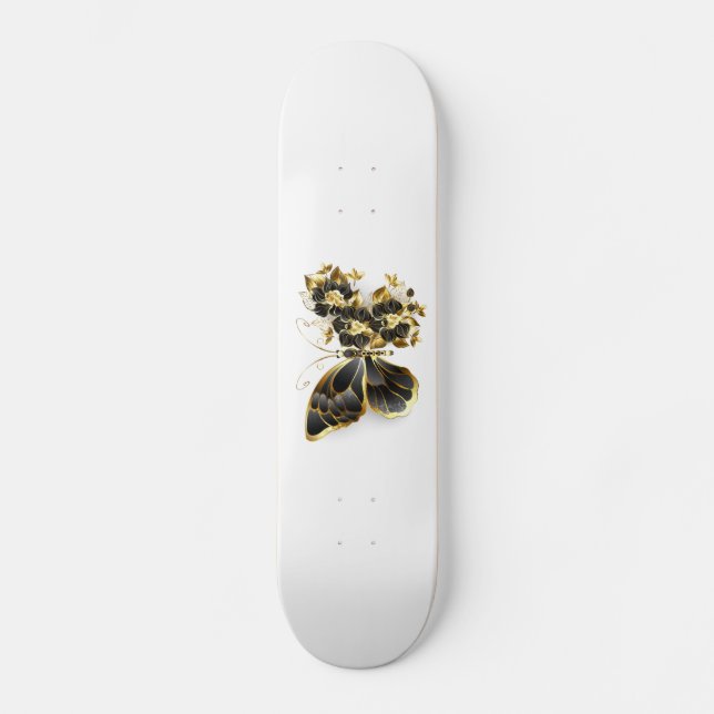 Skateboard Papillon fleur d'or avec orchidée noire (Recto)