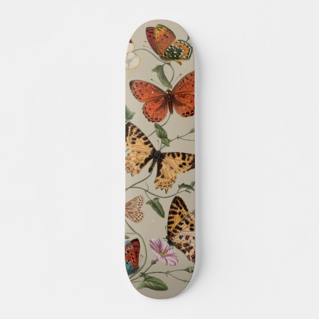 Skateboard Papillon Moth Nature Dessin aquarelle antique (Devant)