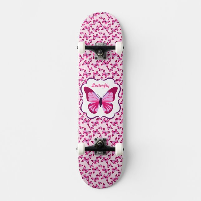 Skateboard Papillon Motif Plutôt rose violet (Recto)