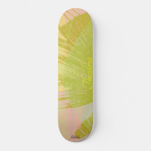 Skateboard Papillon Or Abstrait Violet rose Pastel (Recto)