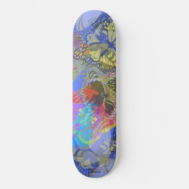 Skateboard Papillon Or Chic Bleu Jaune (Recto)